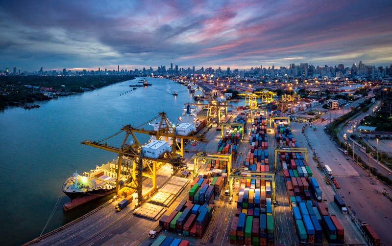 Crowded International Container Port